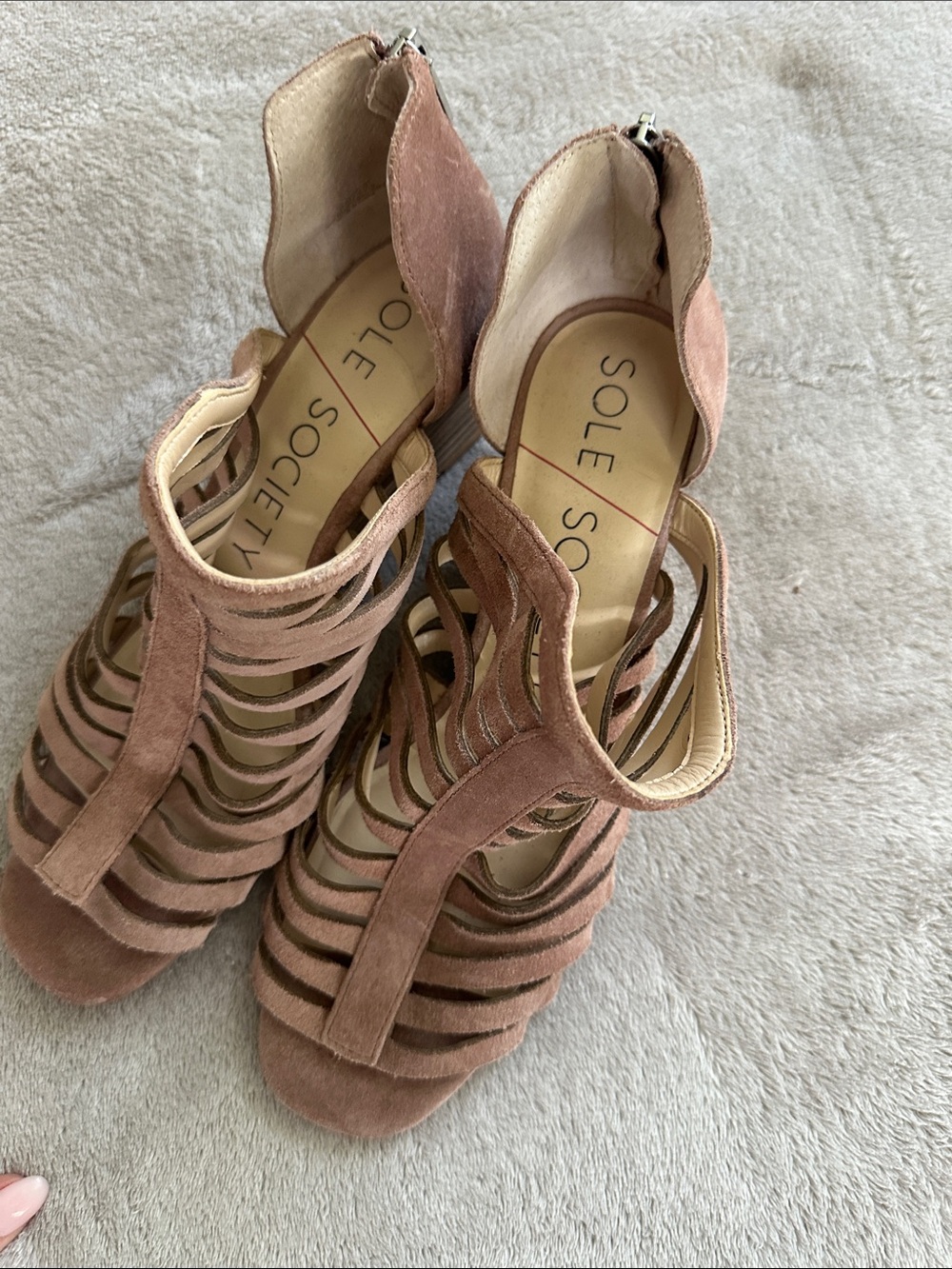 Sole Society Tan Suede Strappy Heeled Sandals